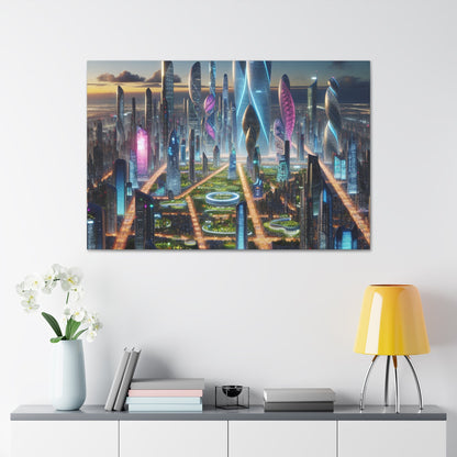 "Futuristic Twilight Metropolis: A Harmonious Utopia" - Canvas - Authentic4Us