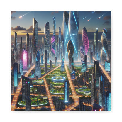 "Futuristic Twilight Metropolis: A Harmonious Utopia" - Canvas - Authentic4Us