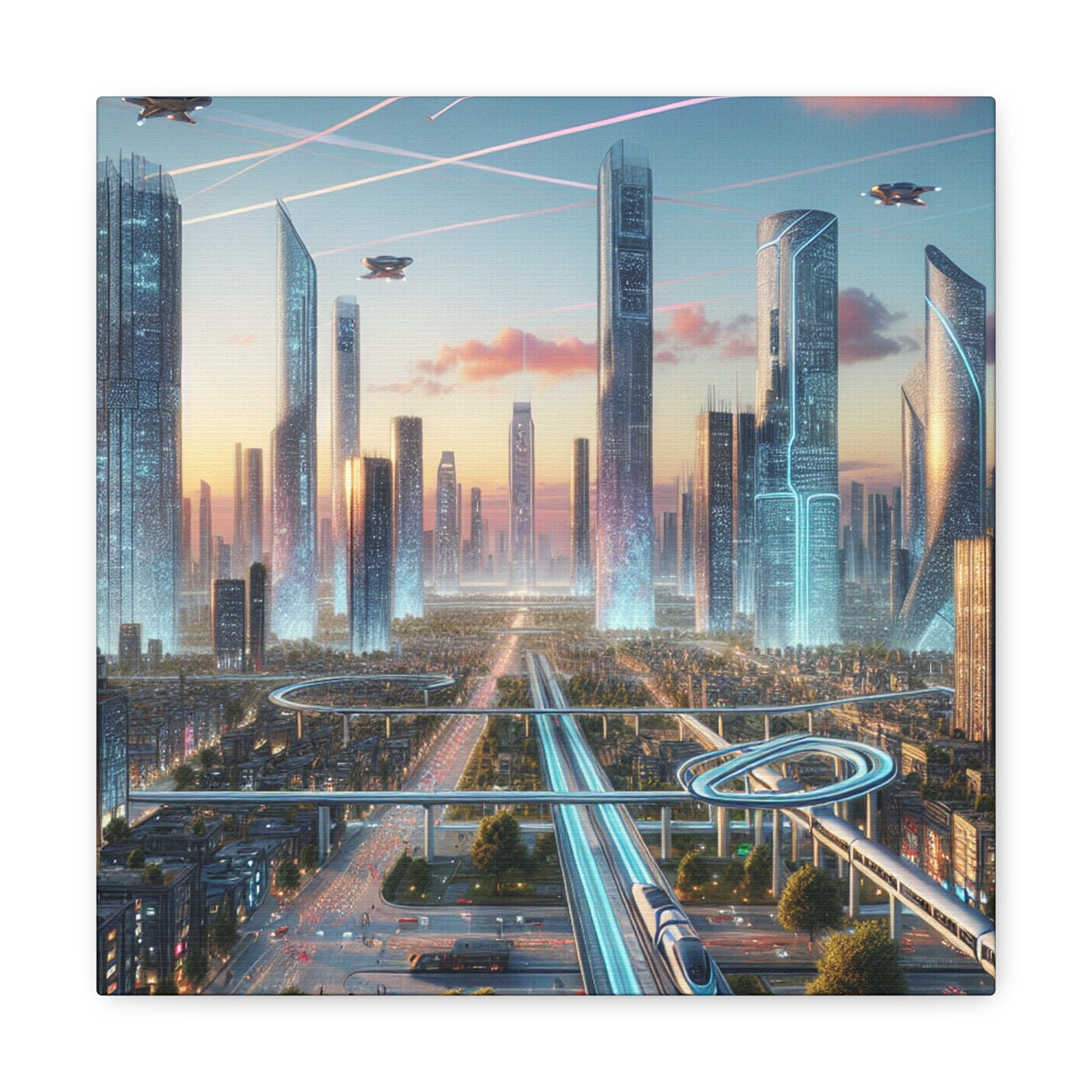 "Futuristic Utopian Cityscape Art" - Canvas - Authentic4Us