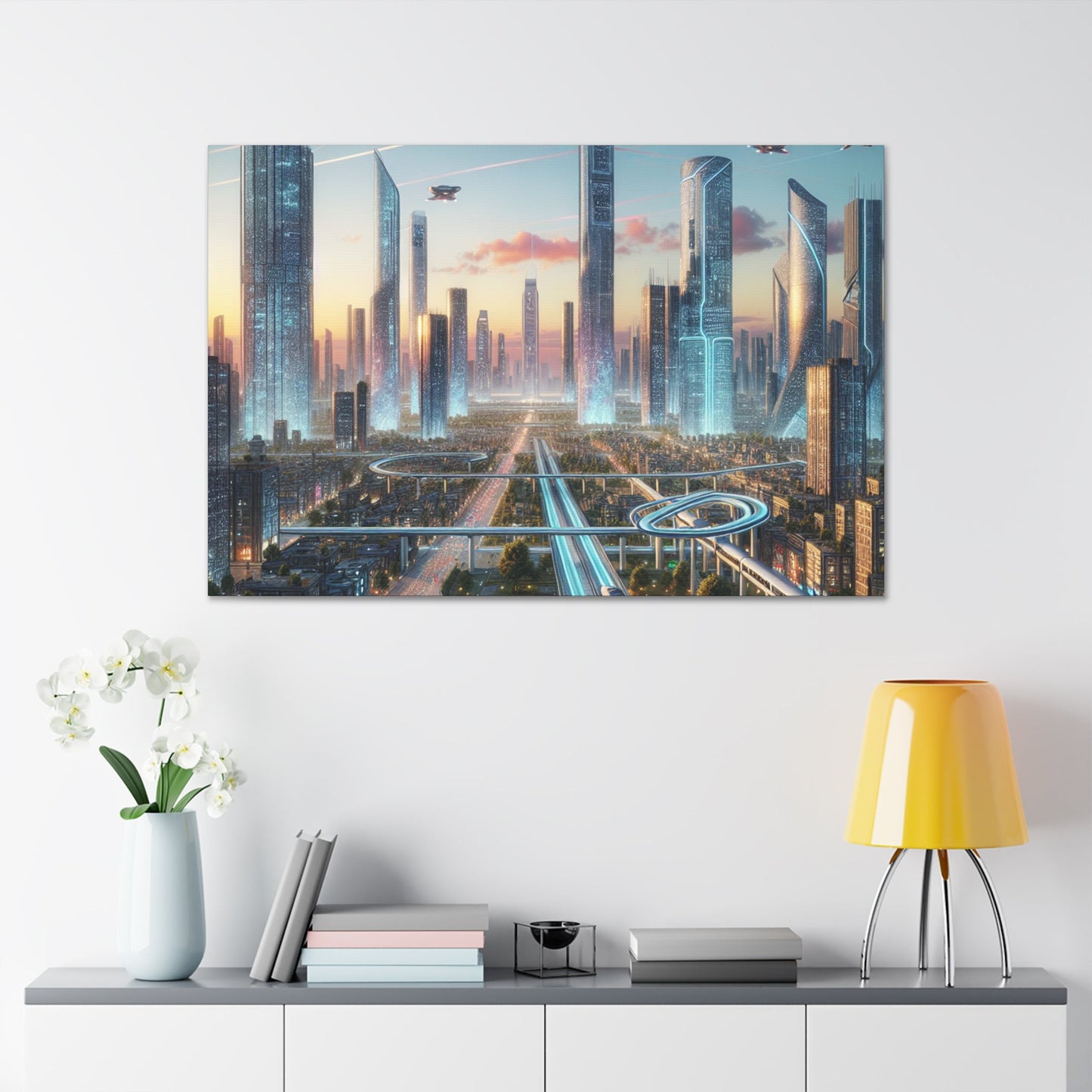 "Futuristic Utopian Cityscape Art" - Canvas - Authentic4Us