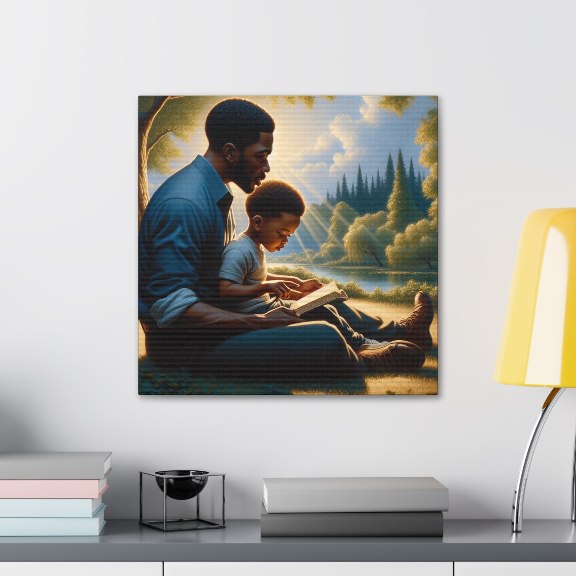 "Gilded Moments of Fatherhood" or "A Serene Lesson Amidst Nature" - Canvas - Authentic4Us