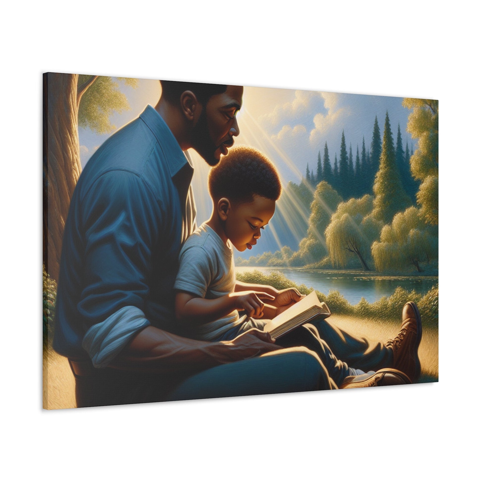 "Gilded Moments of Fatherhood" or "A Serene Lesson Amidst Nature" - Canvas - Authentic4Us