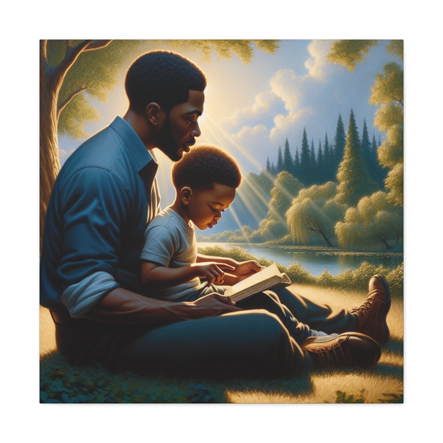 "Gilded Moments of Fatherhood" or "A Serene Lesson Amidst Nature" - Canvas - Authentic4Us