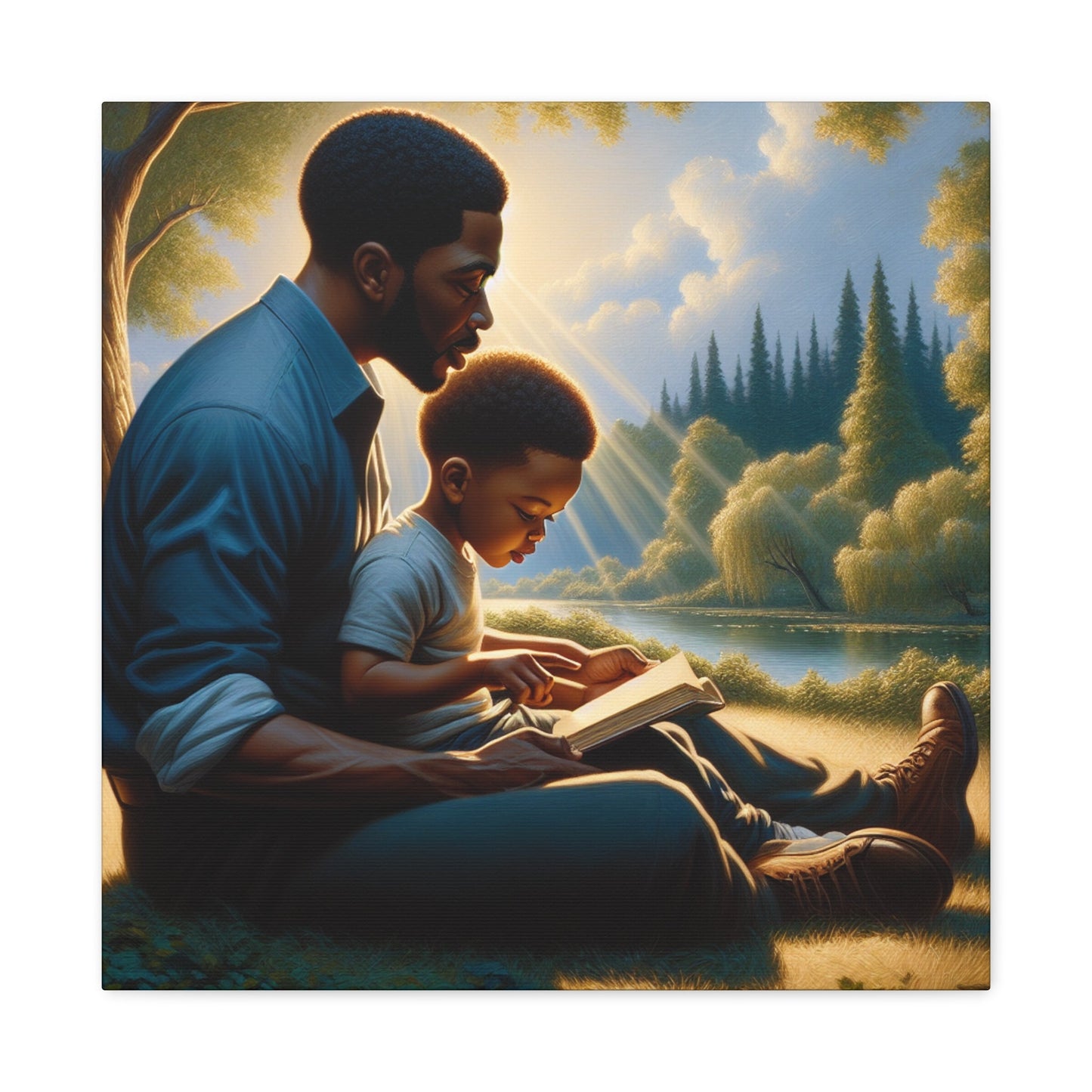 "Gilded Moments of Fatherhood" or "A Serene Lesson Amidst Nature" - Canvas - Authentic4Us