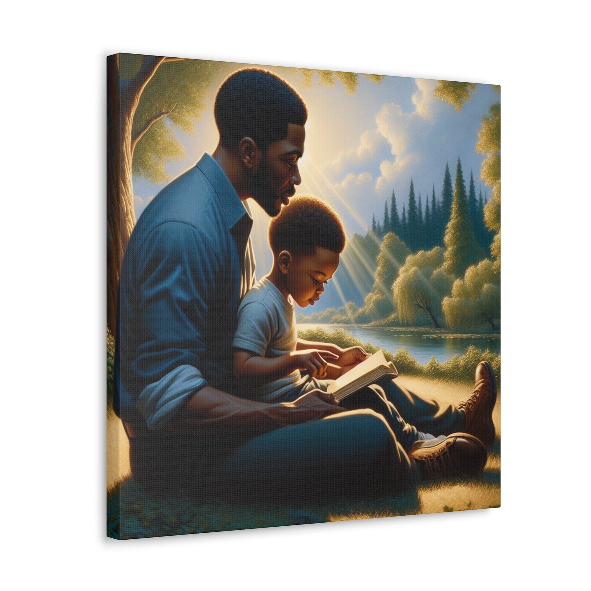 "Gilded Moments of Fatherhood" or "A Serene Lesson Amidst Nature" - Canvas - Authentic4Us