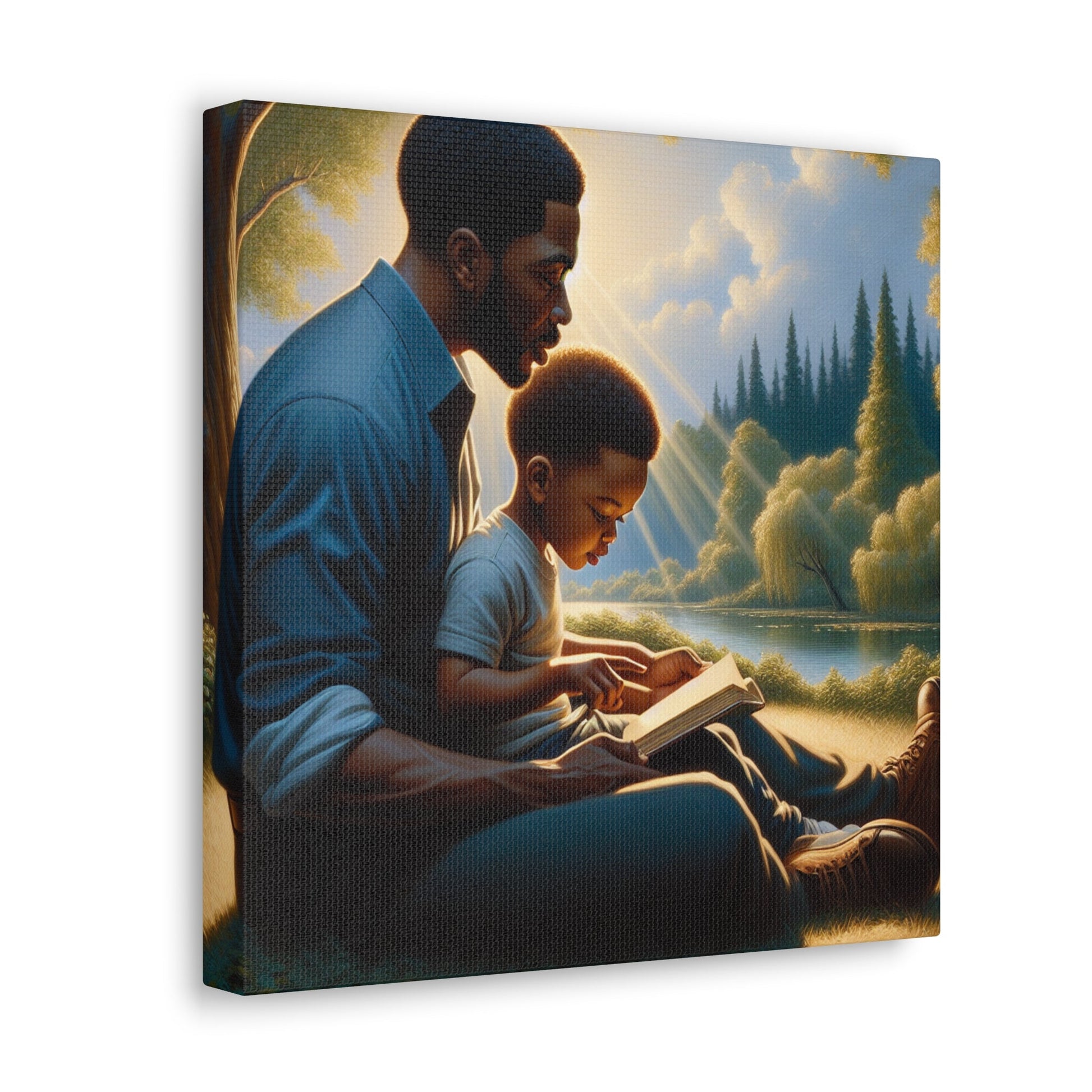 "Gilded Moments of Fatherhood" or "A Serene Lesson Amidst Nature" - Canvas - Authentic4Us