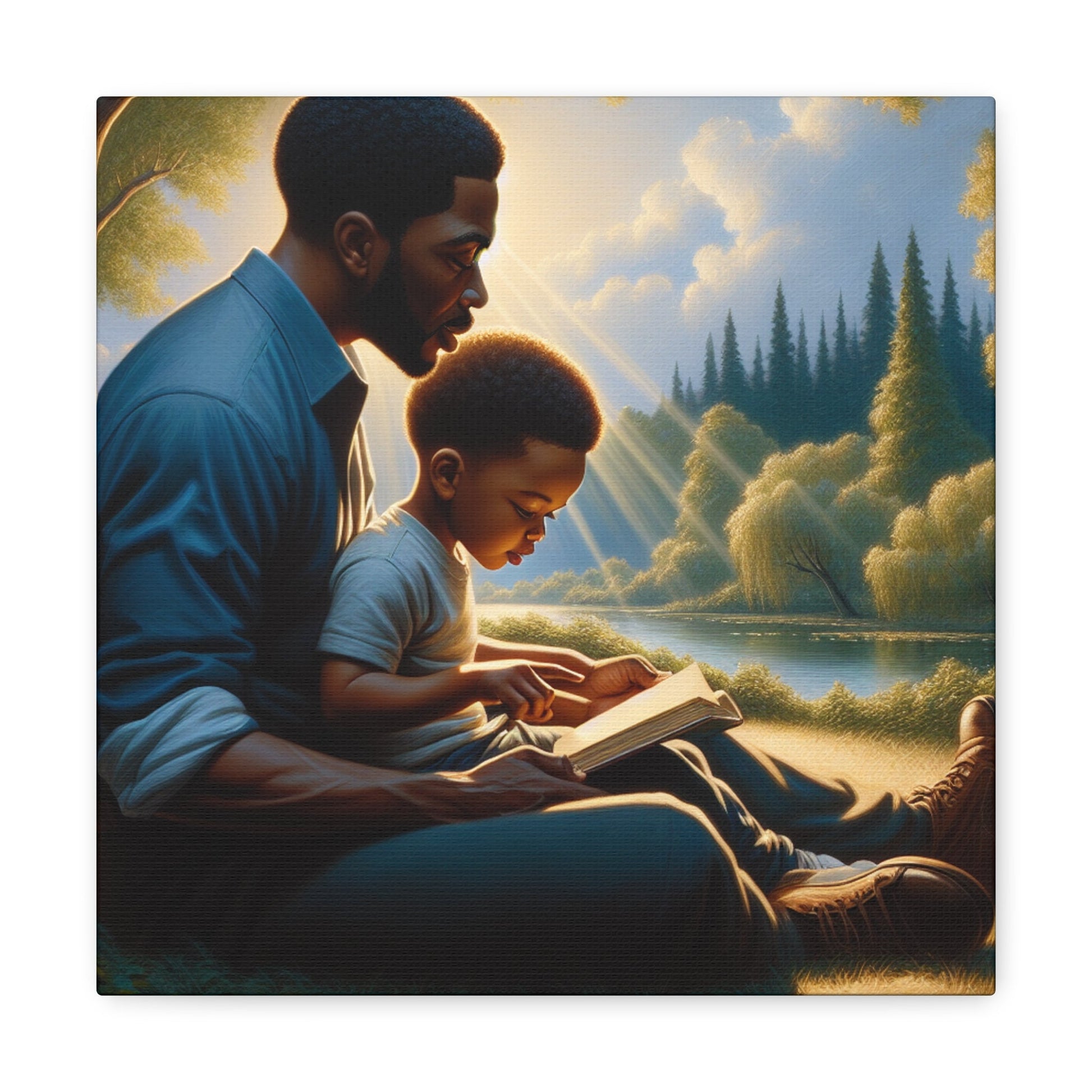 "Gilded Moments of Fatherhood" or "A Serene Lesson Amidst Nature" - Canvas - Authentic4Us