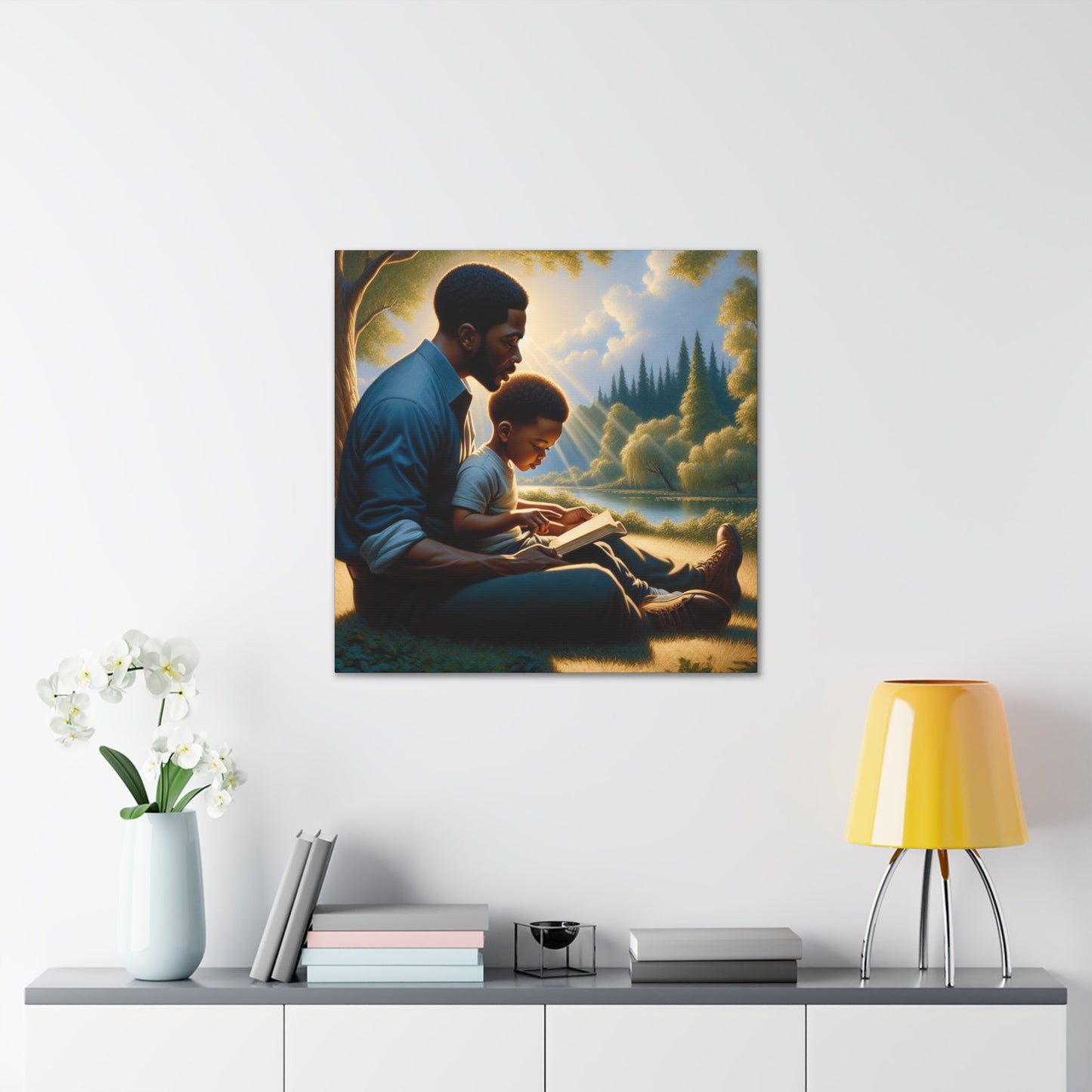 "Gilded Moments of Fatherhood" or "A Serene Lesson Amidst Nature" - Canvas - Authentic4Us