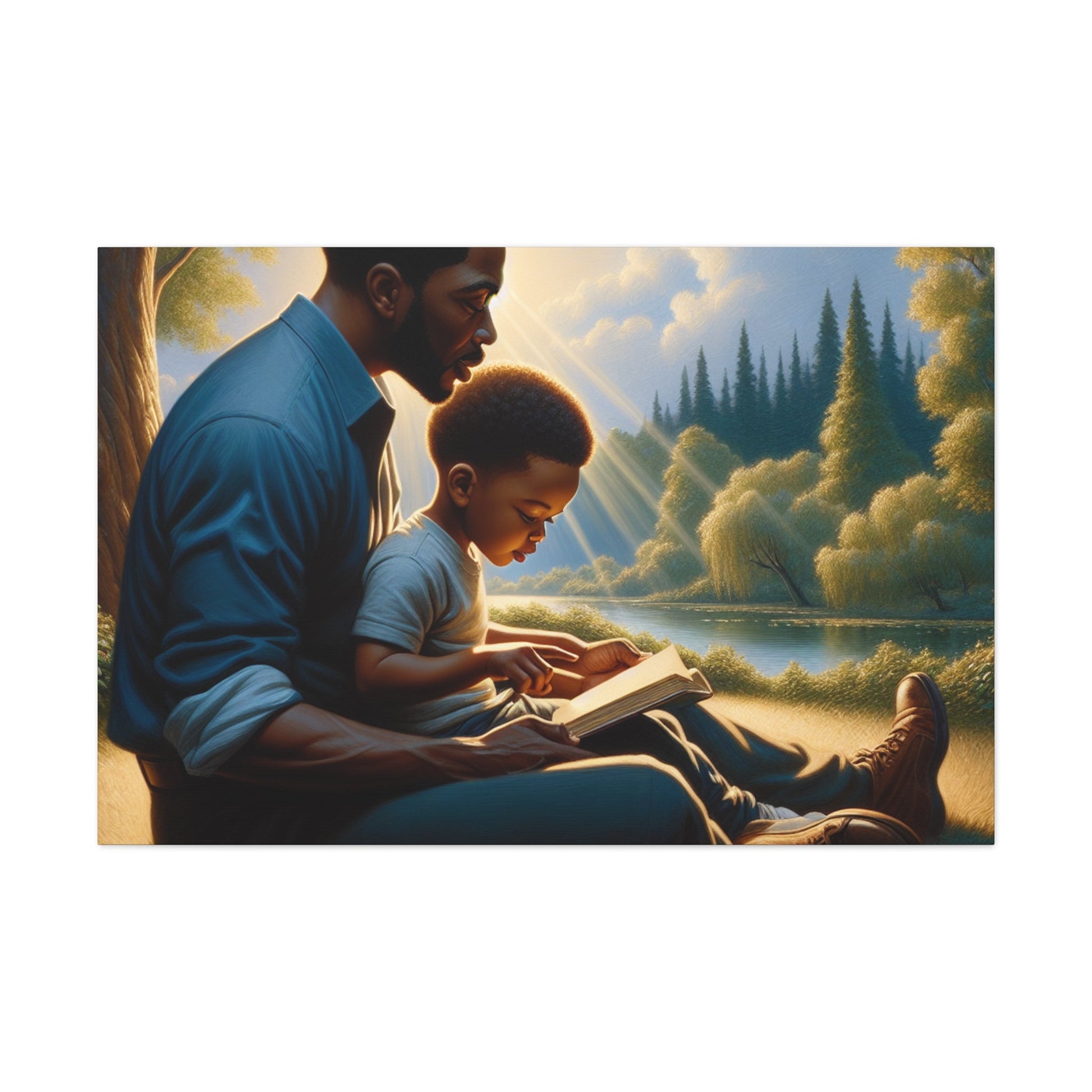 "Gilded Moments of Fatherhood" or "A Serene Lesson Amidst Nature" - Canvas - Authentic4Us