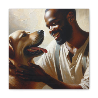 "Golden Bond: Man and Dog" - Canvas - Authentic4Us