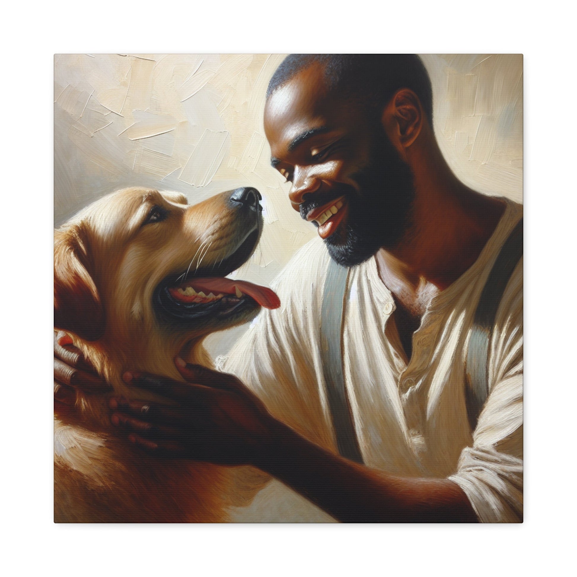 "Golden Bond: Man and Dog" - Canvas - Authentic4Us