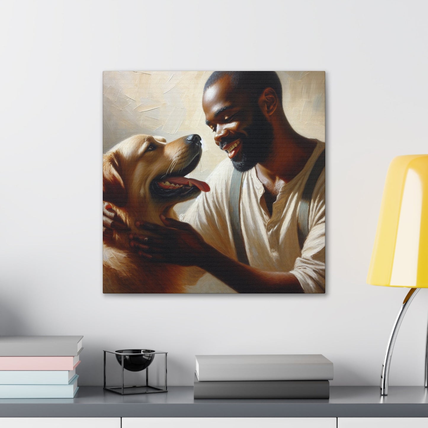 "Golden Bond: Man and Dog" - Canvas - Authentic4Us