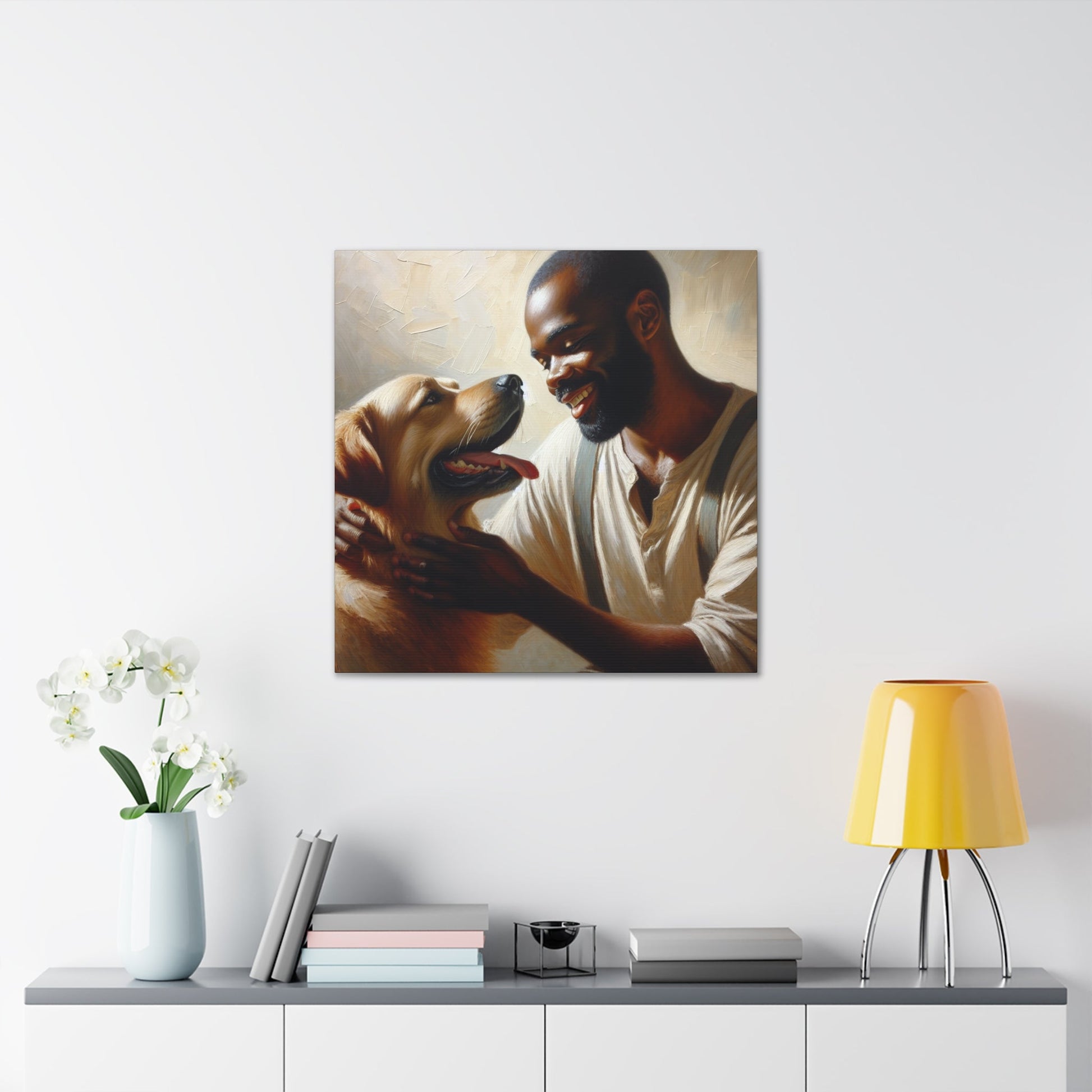 "Golden Bond: Man and Dog" - Canvas - Authentic4Us