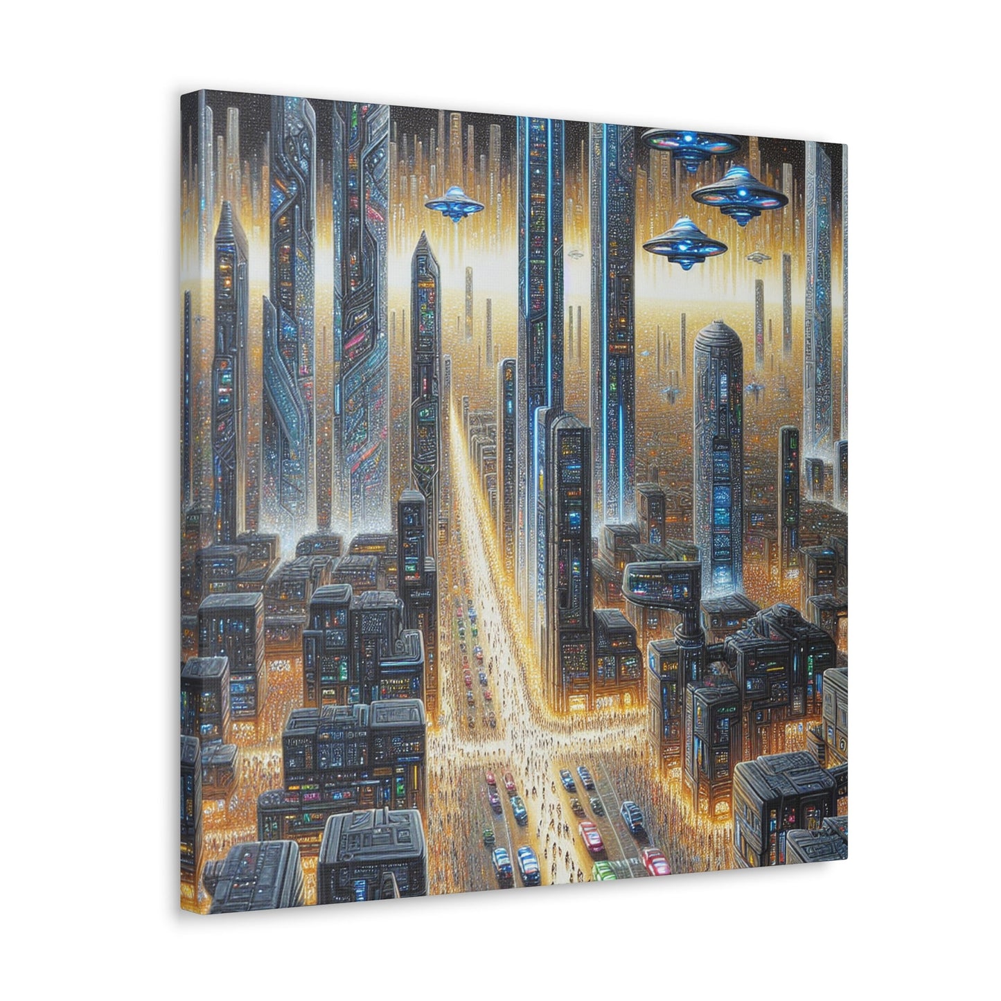 "Golden Futuristic Cityscape Art" - Canvas - Authentic4Us