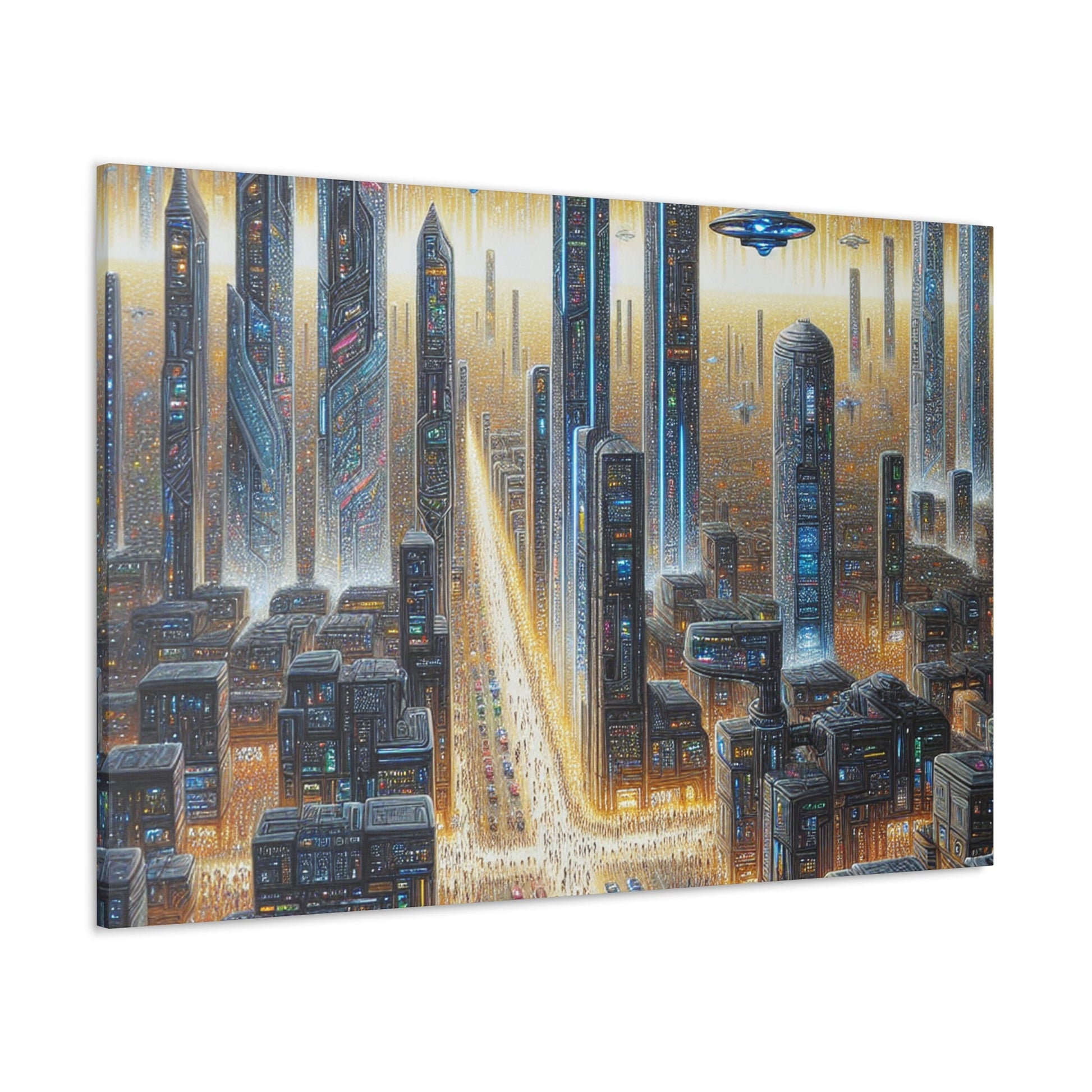 "Golden Futuristic Cityscape Art" - Canvas - Authentic4Us