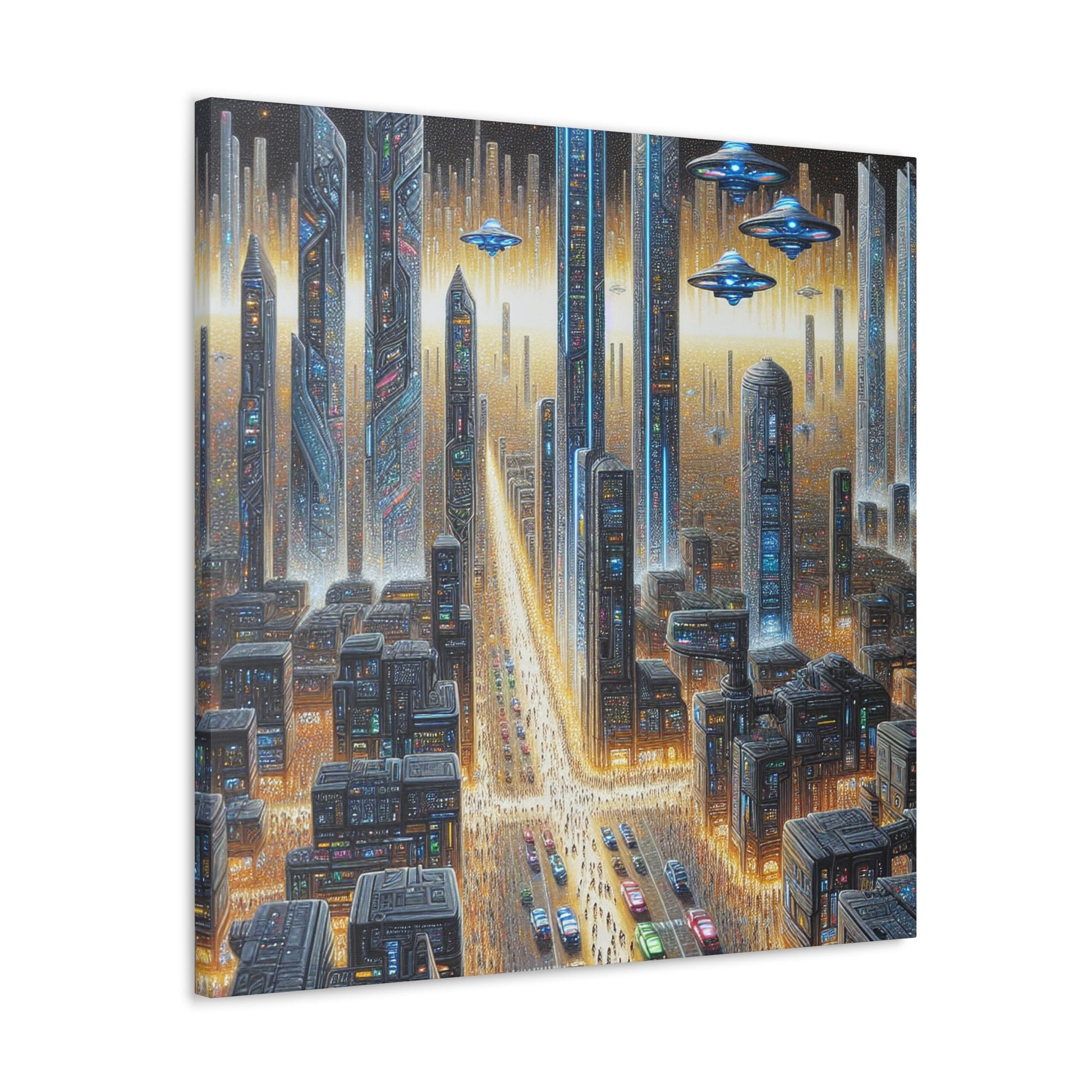 "Golden Futuristic Cityscape Art" - Canvas - Authentic4Us