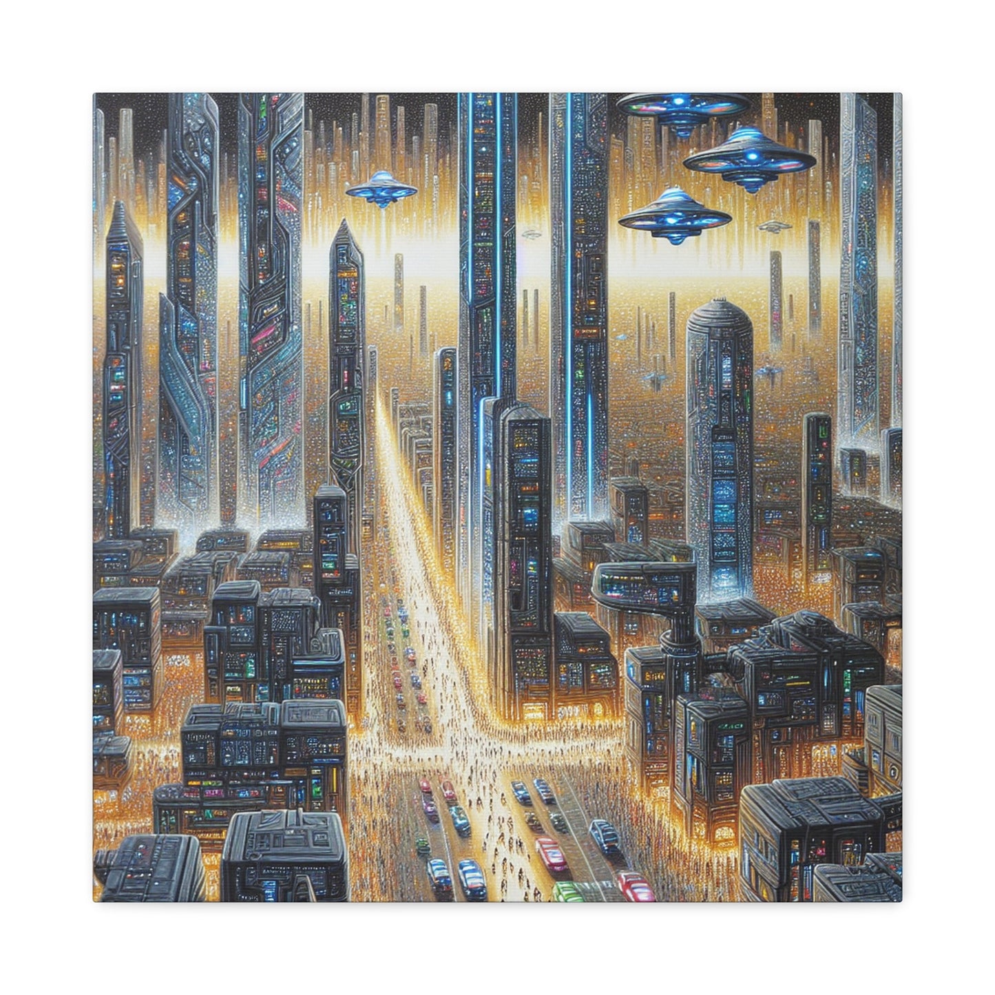 "Golden Futuristic Cityscape Art" - Canvas - Authentic4Us