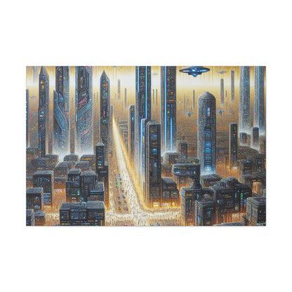 "Golden Futuristic Cityscape Art" - Canvas - Authentic4Us