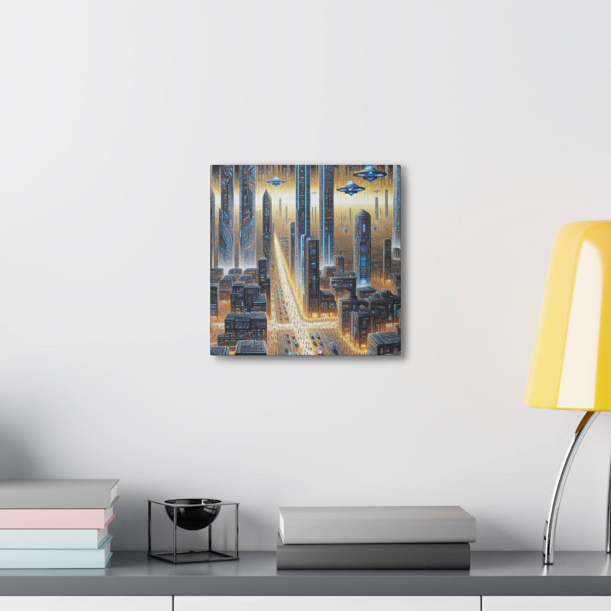 "Golden Futuristic Cityscape Art" - Canvas - Authentic4Us