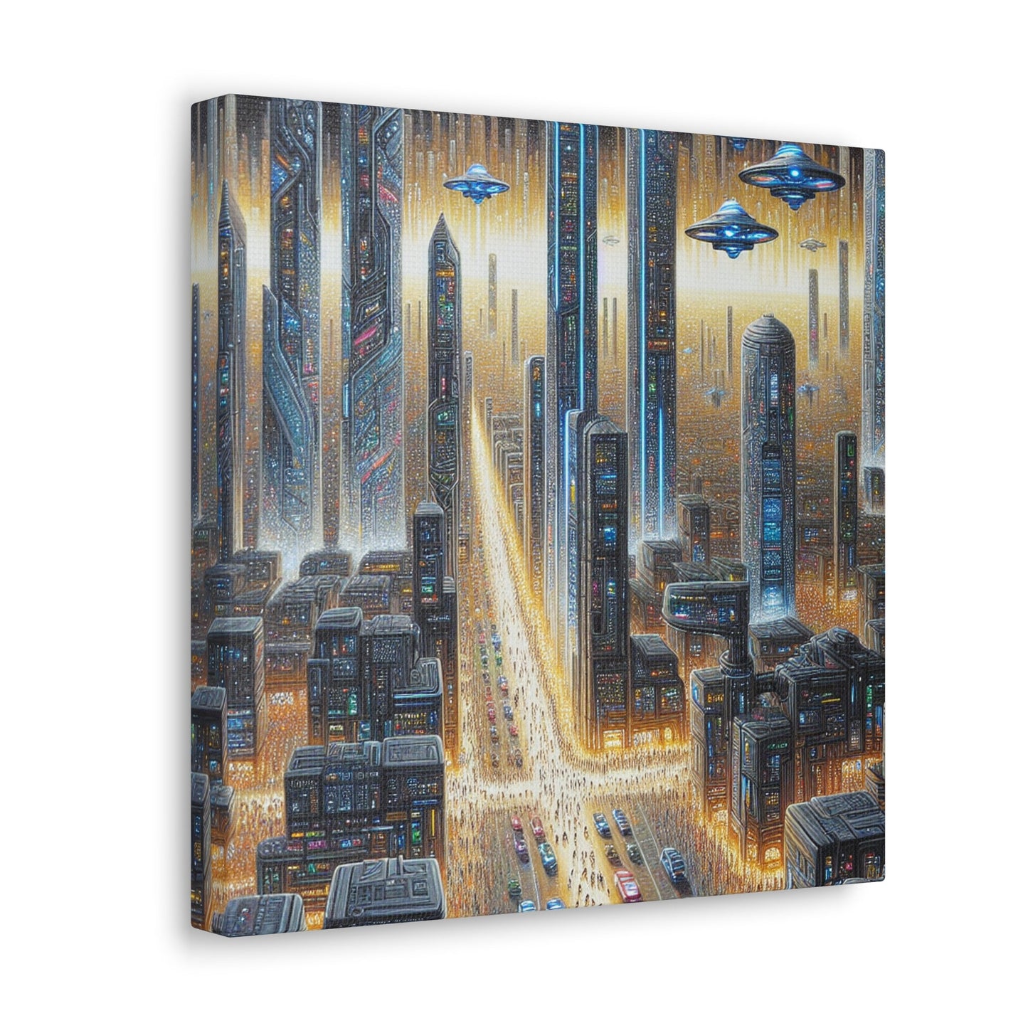 "Golden Futuristic Cityscape Art" - Canvas - Authentic4Us