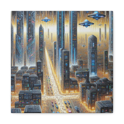 "Golden Futuristic Cityscape Art" - Canvas - Authentic4Us