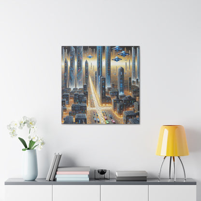 "Golden Futuristic Cityscape Art" - Canvas - Authentic4Us