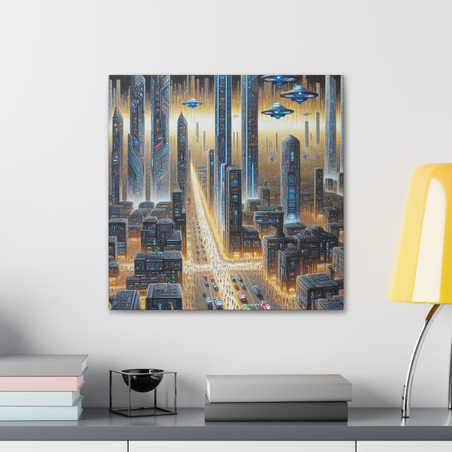 "Golden Futuristic Cityscape Art" - Canvas - Authentic4Us