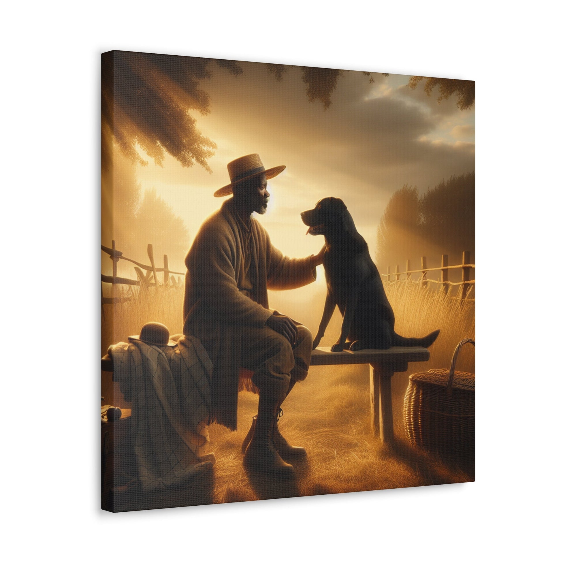 "Golden Hour Serenity: Man and Dog" - Canvas - Authentic4Us