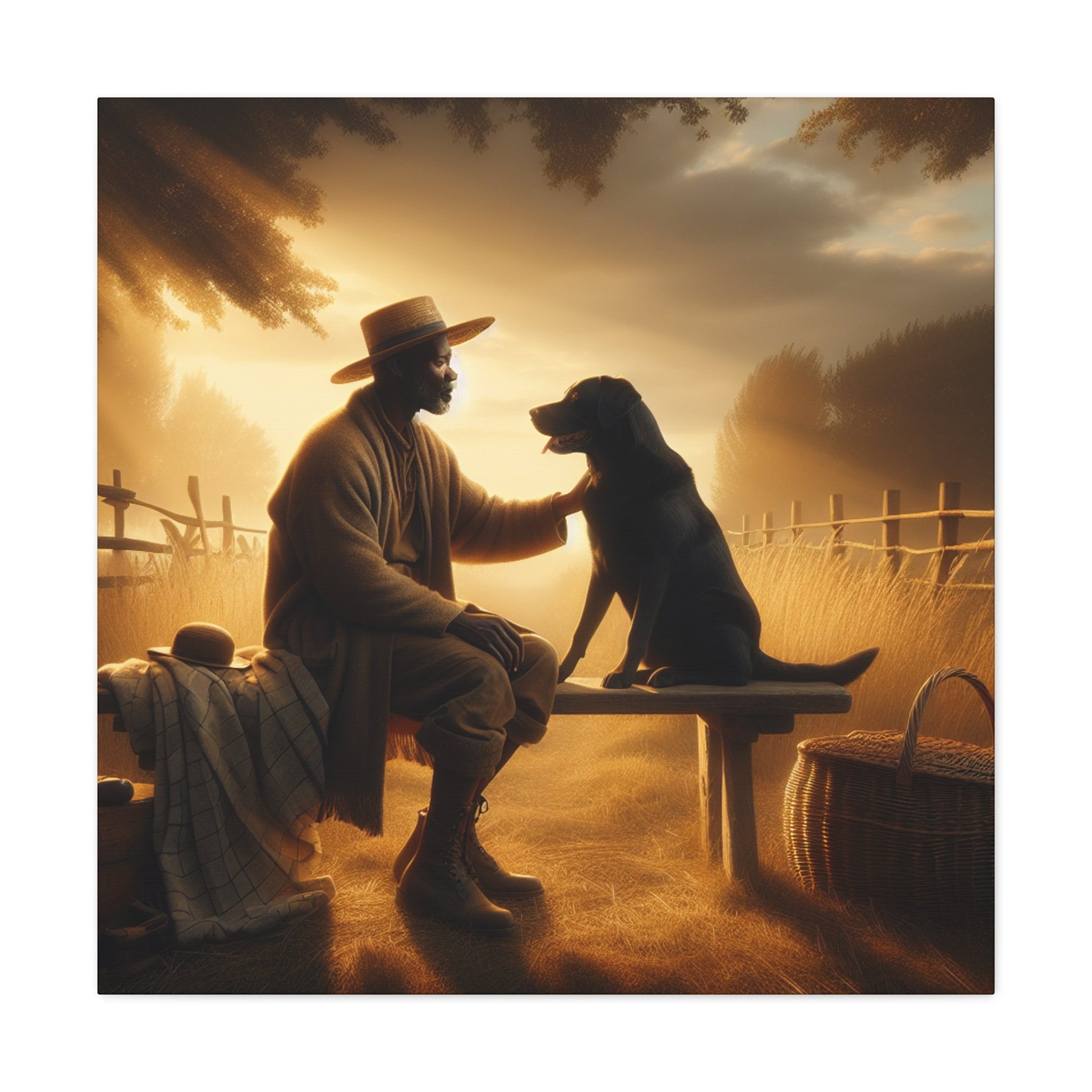 "Golden Hour Serenity: Man and Dog" - Canvas - Authentic4Us