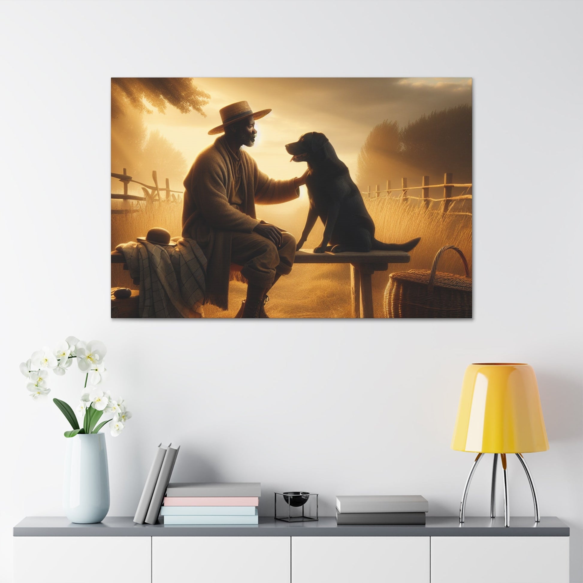 "Golden Hour Serenity: Man and Dog" - Canvas - Authentic4Us