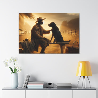 "Golden Hour Serenity: Man and Dog" - Canvas - Authentic4Us