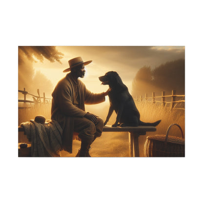 "Golden Hour Serenity: Man and Dog" - Canvas - Authentic4Us