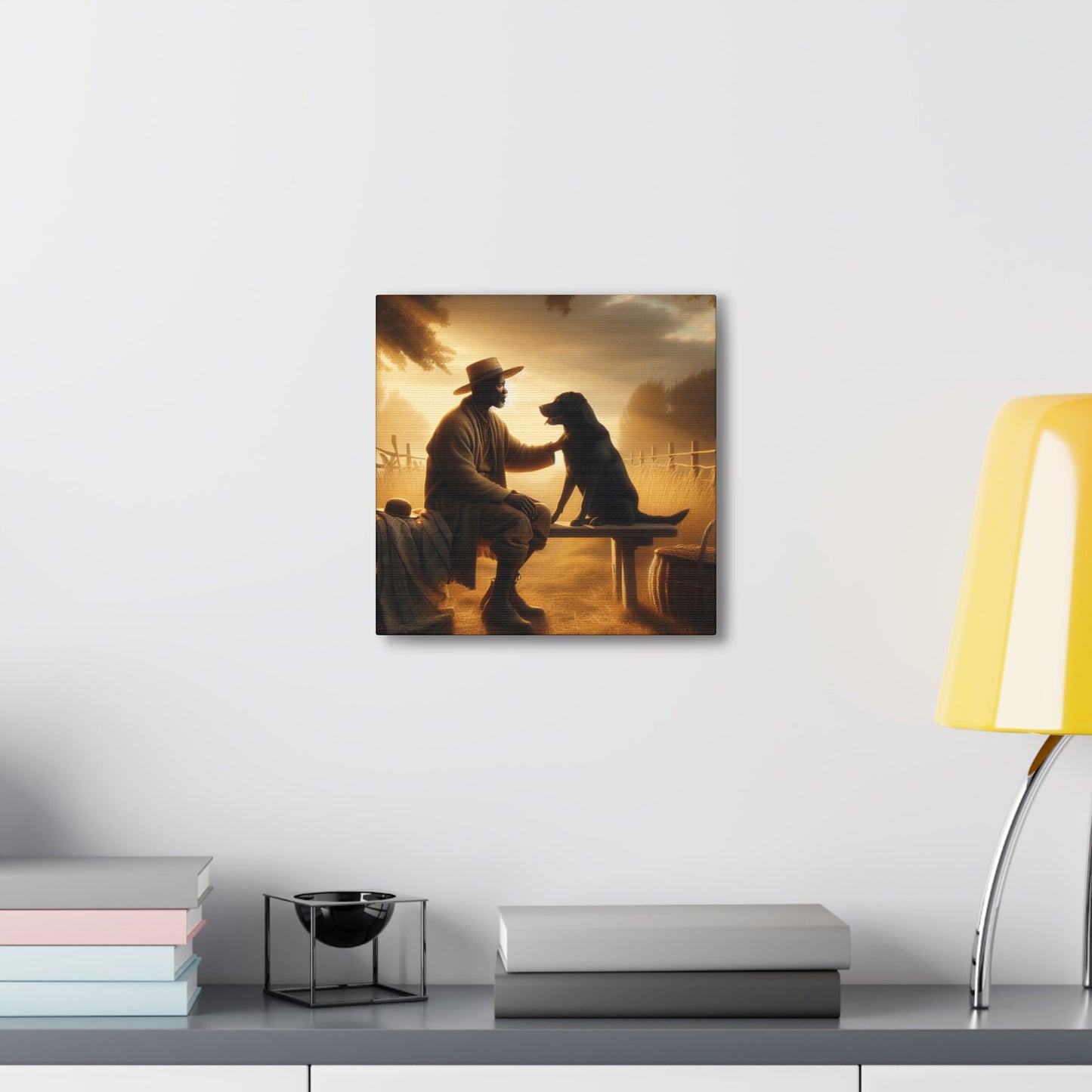 "Golden Hour Serenity: Man and Dog" - Canvas - Authentic4Us