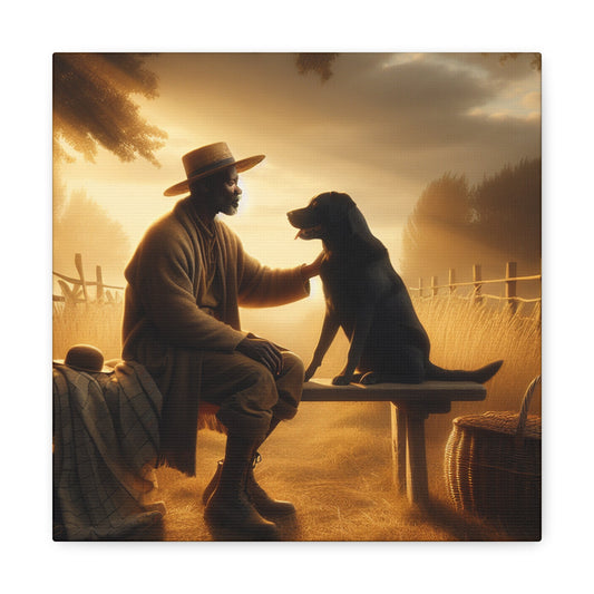 "Golden Hour Serenity: Man and Dog" - Canvas - Authentic4Us