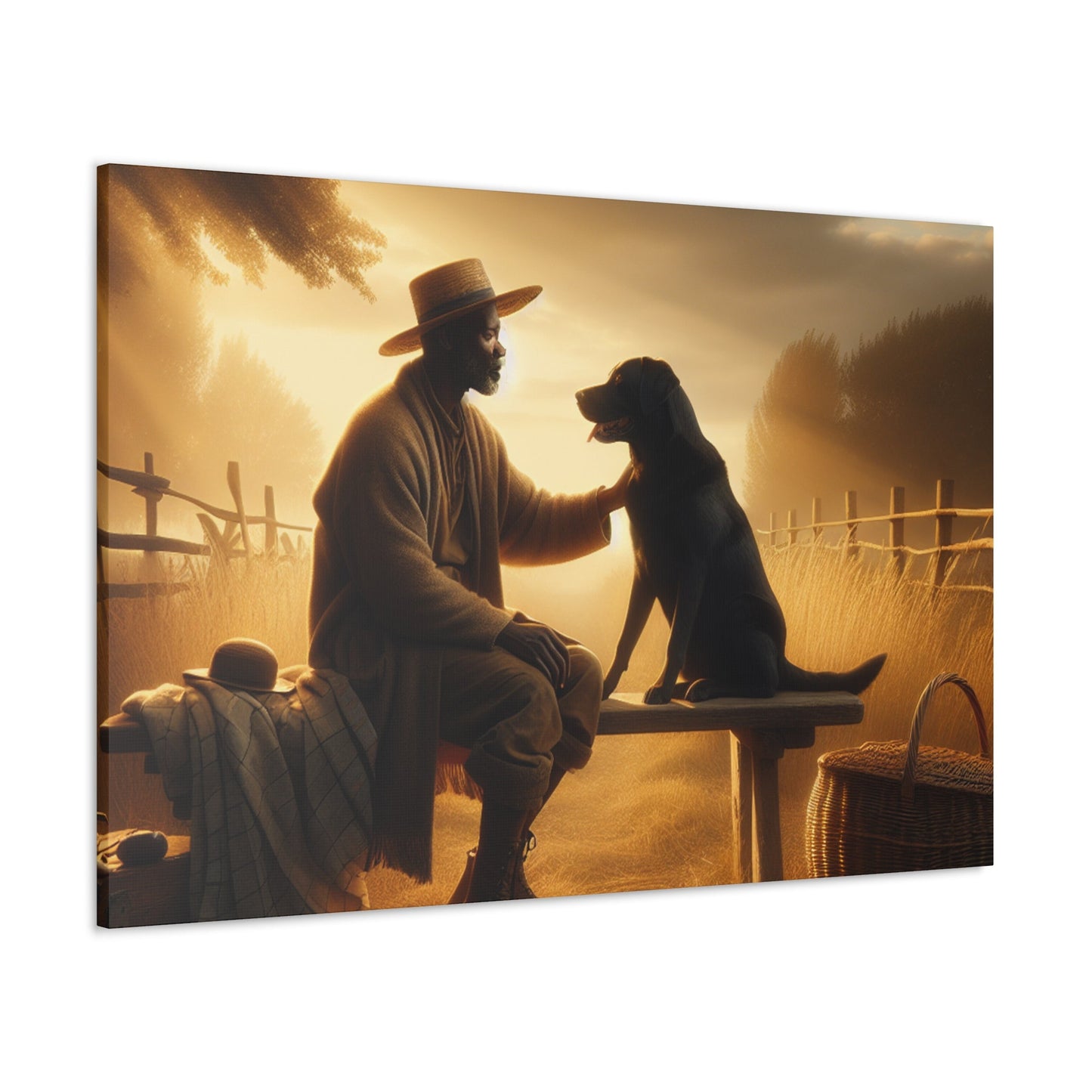 "Golden Hour Serenity: Man and Dog" - Canvas - Authentic4Us