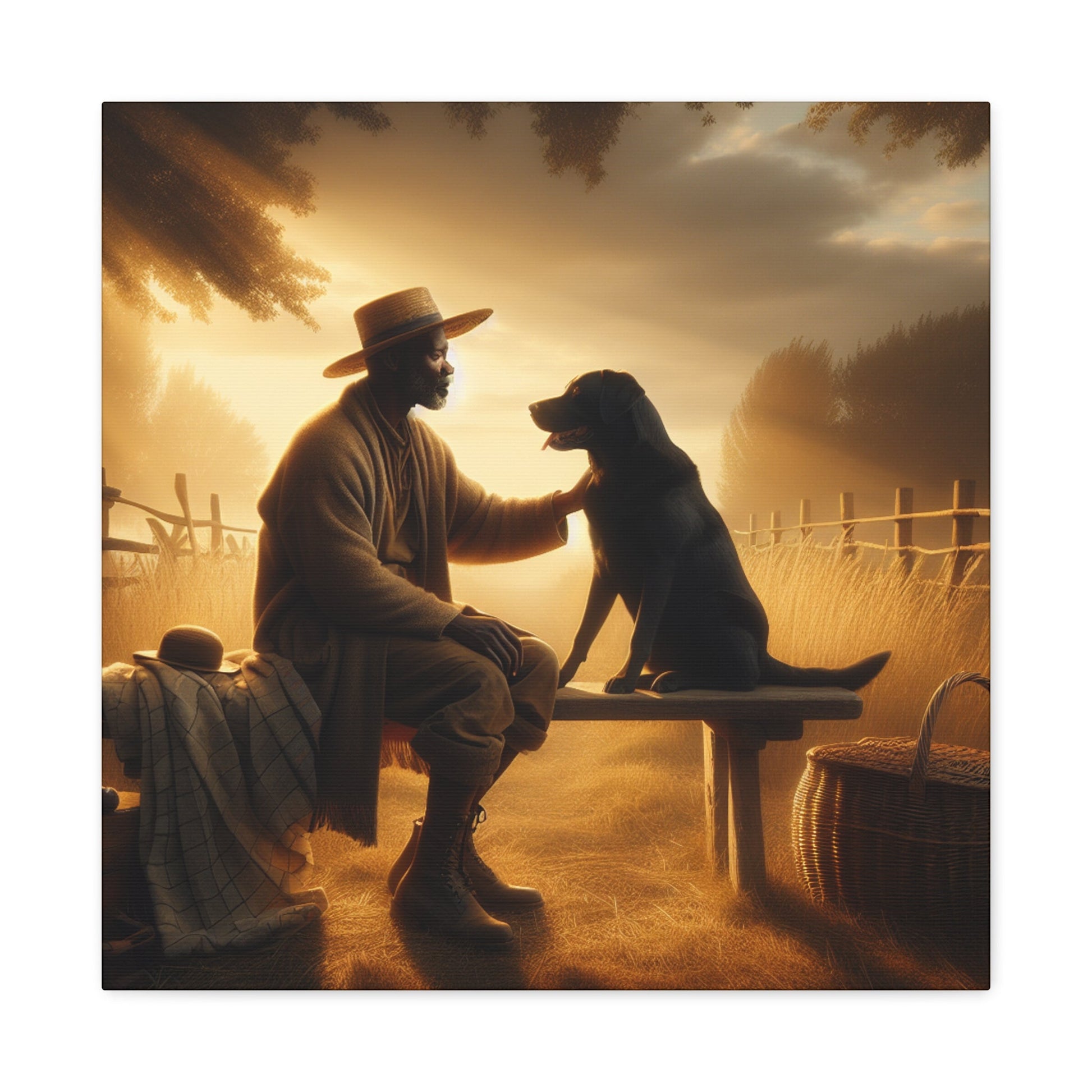 "Golden Hour Serenity: Man and Dog" - Canvas - Authentic4Us