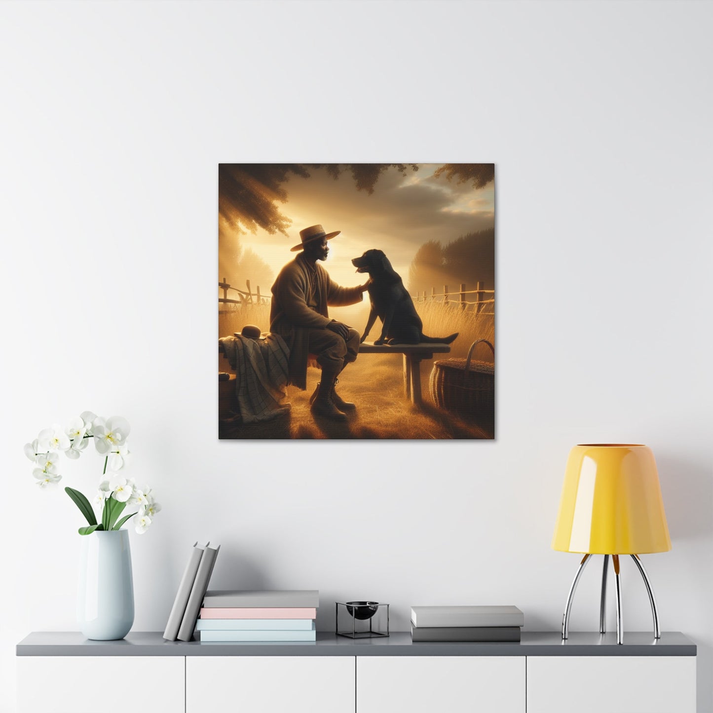 "Golden Hour Serenity: Man and Dog" - Canvas - Authentic4Us