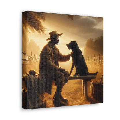 "Golden Hour Serenity: Man and Dog" - Canvas - Authentic4Us