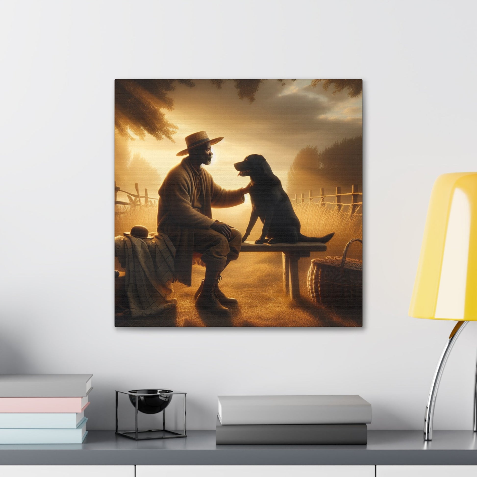 "Golden Hour Serenity: Man and Dog" - Canvas - Authentic4Us