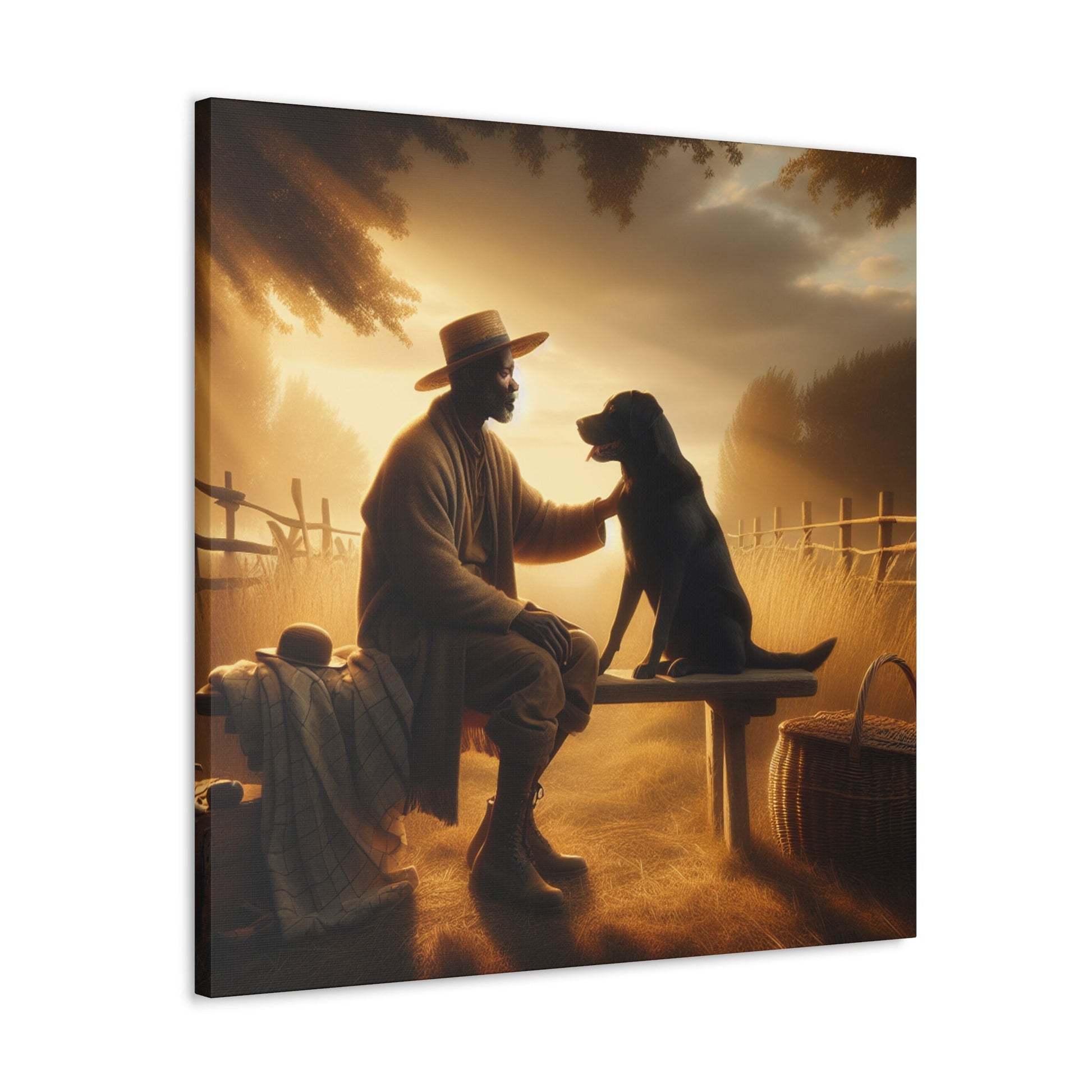 "Golden Hour Serenity: Man and Dog" - Canvas - Authentic4Us