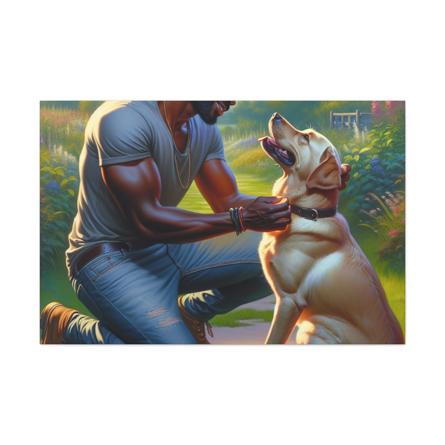 "Golden Moment: Man and Dog" - Canvas - Authentic4Us