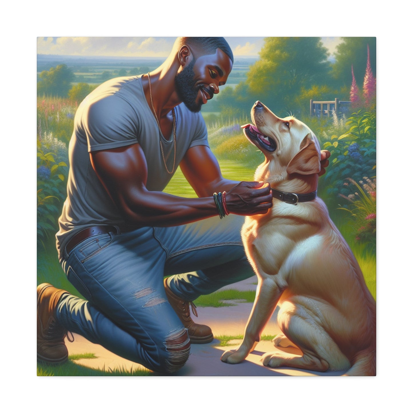 "Golden Moment: Man and Dog" - Canvas - Authentic4Us