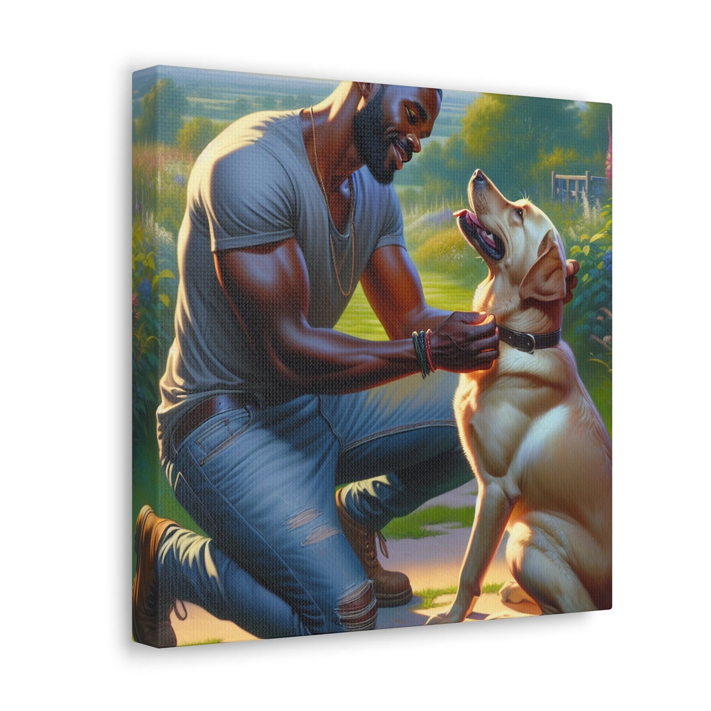 "Golden Moment: Man and Dog" - Canvas - Authentic4Us