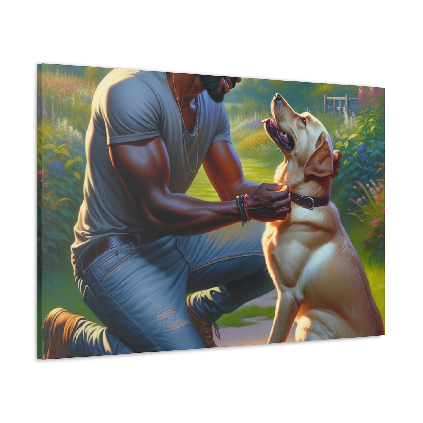 "Golden Moment: Man and Dog" - Canvas - Authentic4Us