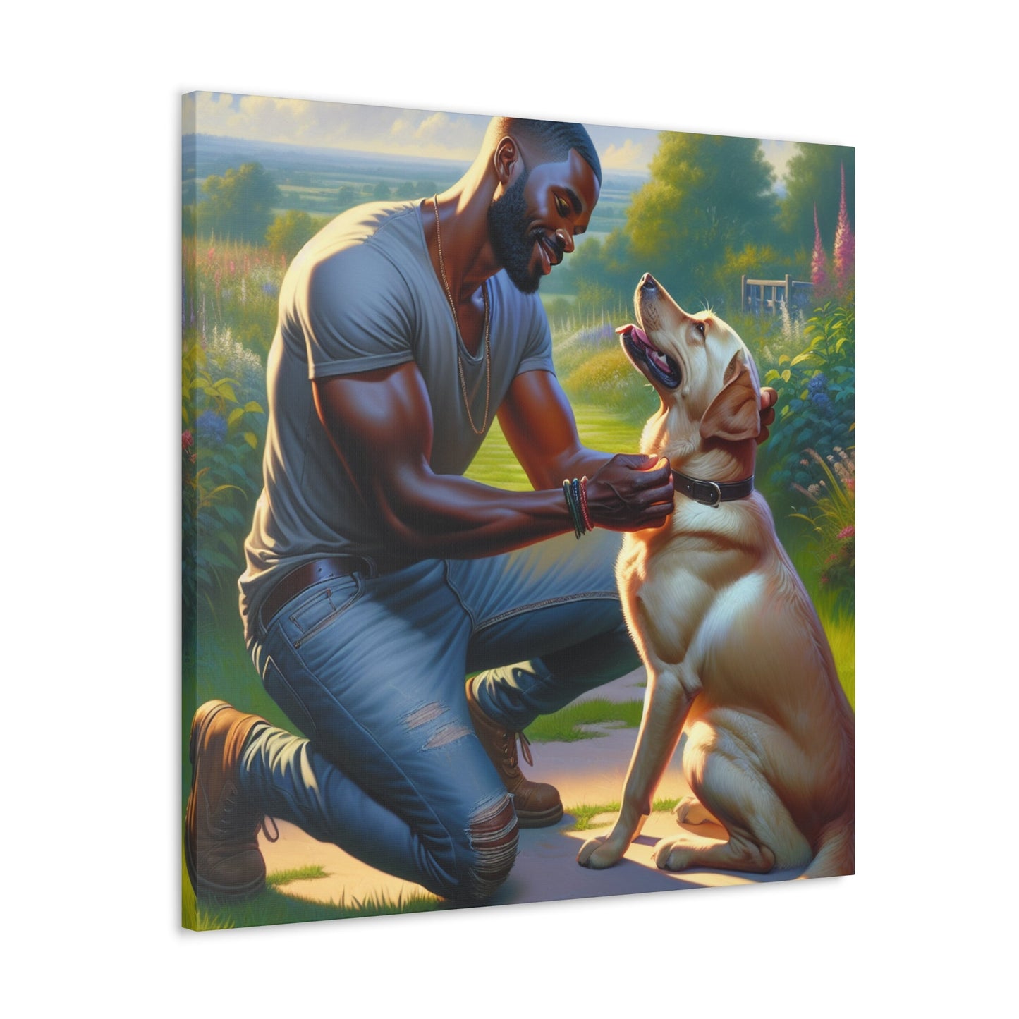 "Golden Moment: Man and Dog" - Canvas - Authentic4Us