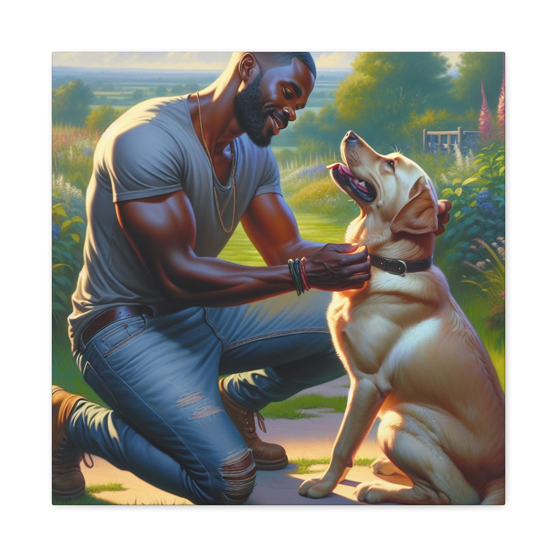 "Golden Moment: Man and Dog" - Canvas - Authentic4Us