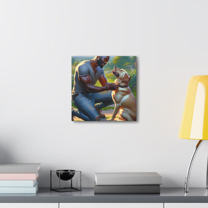 "Golden Moment: Man and Dog" - Canvas - Authentic4Us