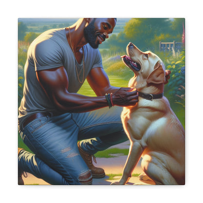 "Golden Moment: Man and Dog" - Canvas - Authentic4Us