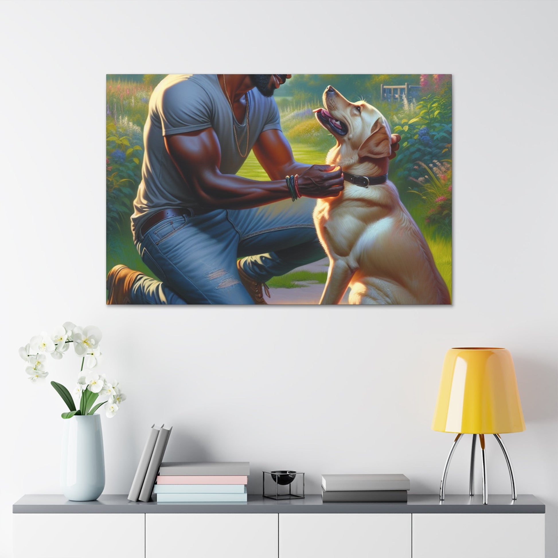 "Golden Moment: Man and Dog" - Canvas - Authentic4Us