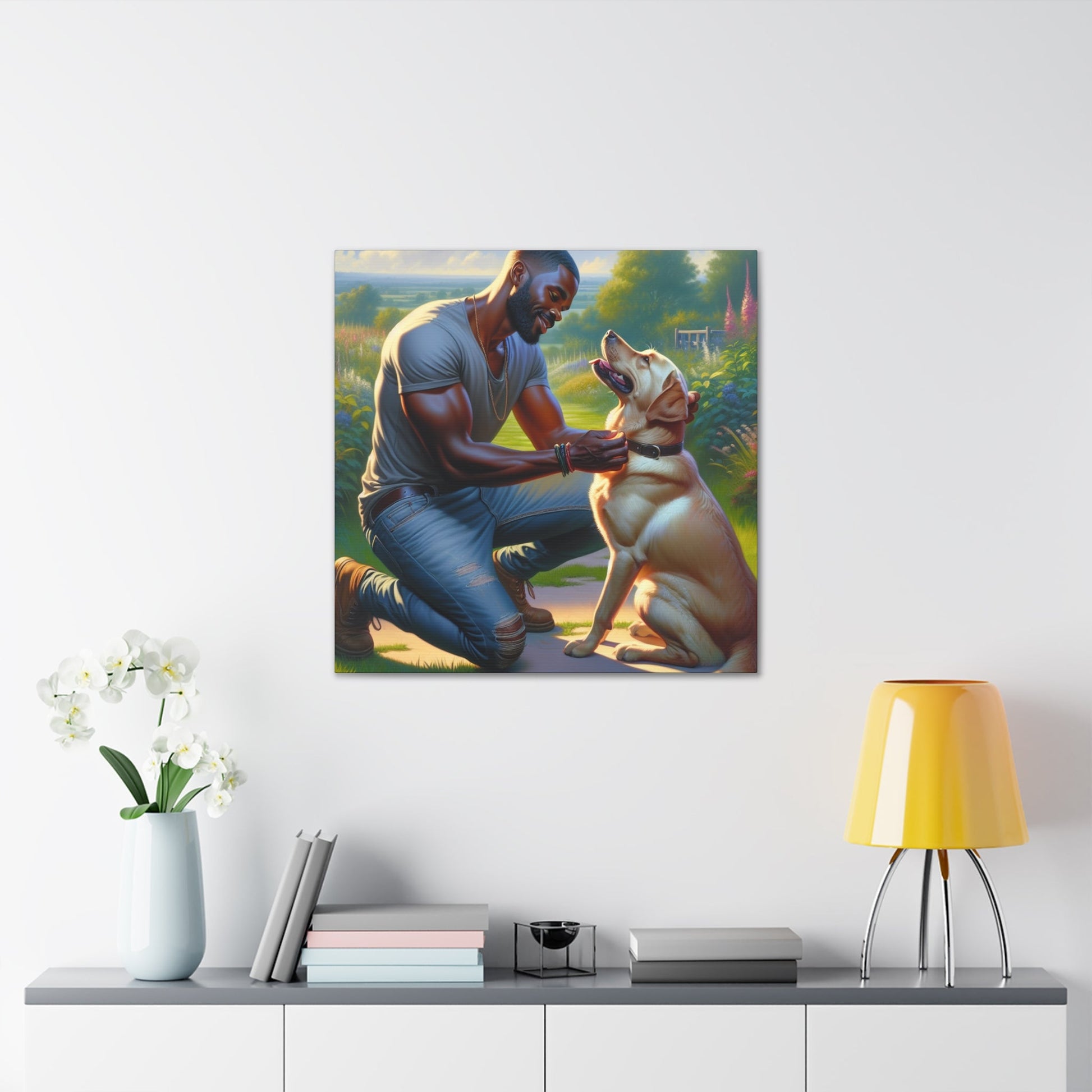 "Golden Moment: Man and Dog" - Canvas - Authentic4Us